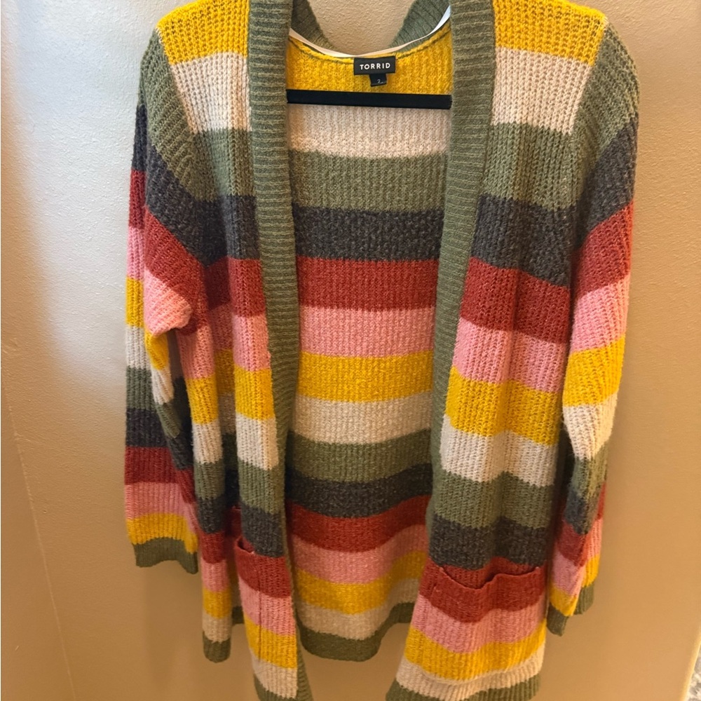 torrid Multi-Color Striped Open Front Cardigan